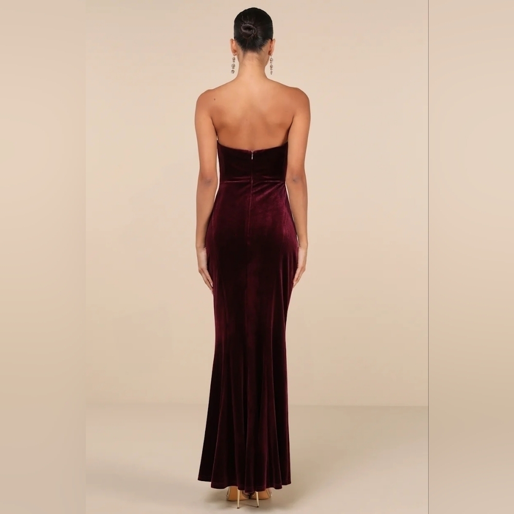 Lulus Perfectly Captivating Plum Purple Velvet Strapless Maxi Dress S Wedding - Picture 5 of 9